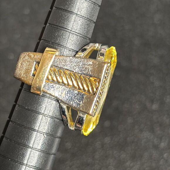Yellow Gold & Silver Tone Chunky Cocktail Ring Size 5 - Picture 14 of 15
